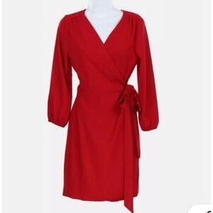 NWT J.Crew Bright Red Long Sleeve Faux Wrap Dress Size 2